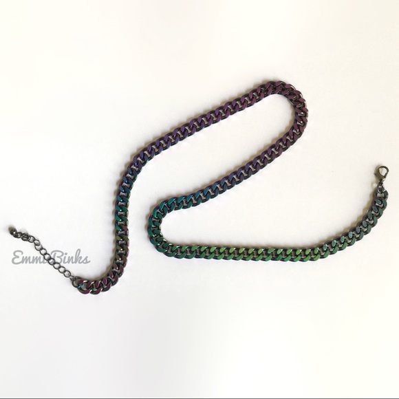 New Oil Slick Chain Link Necklace | Iridescent Miami Cuban Chain | Unisex - Picture 10 of 16